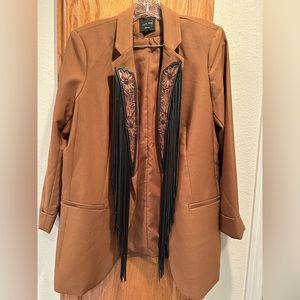 Embroidered Fringe Blazer